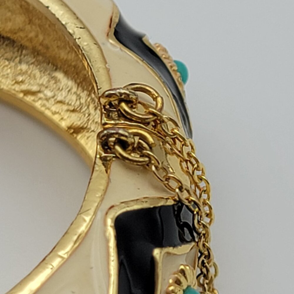 J.Crew Gold Tone Turquoise Bead Multicolor Enamel Hinged Bracelet Clamper 6.5" - Picture 4 of 6